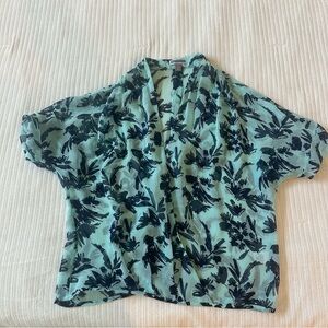 Chelsea28 Black and Green Floral Blouse